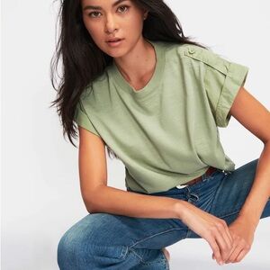 Nation LTD Nadra tee with poplin sleeve in green